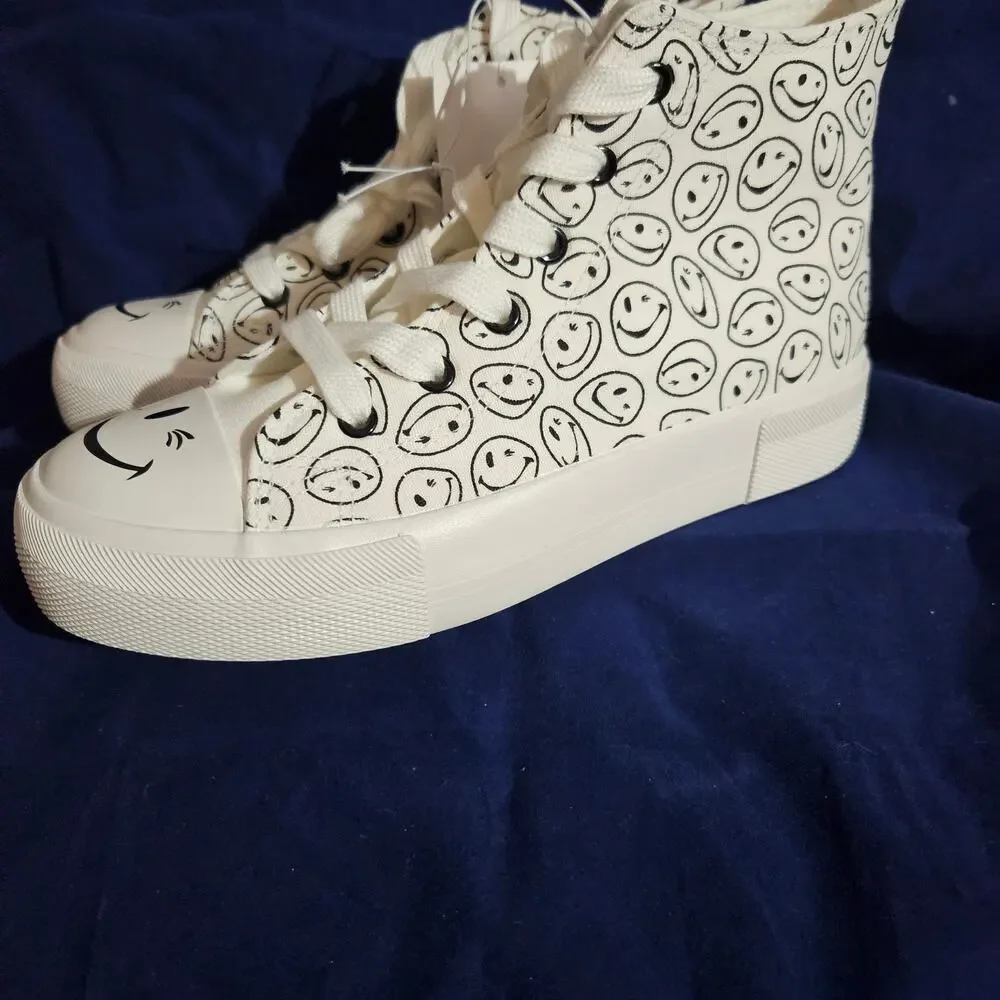 Joe Boxer Shoes Woman's Size 5 Smiley Face White High-Top Canvas